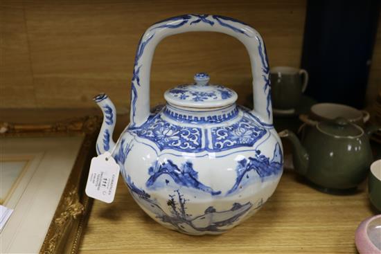 Two Chinese blue and white teapots tallest 23cm